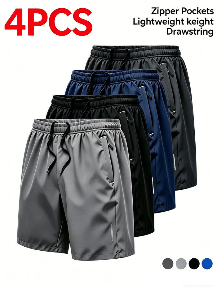 Men's Athletic Shorts 4 Pack Quick Dry Lightweight Running Shorts with Zipper Pockets Drawstring Waist Gym Workout Casual Loose Fit XS-XXXL