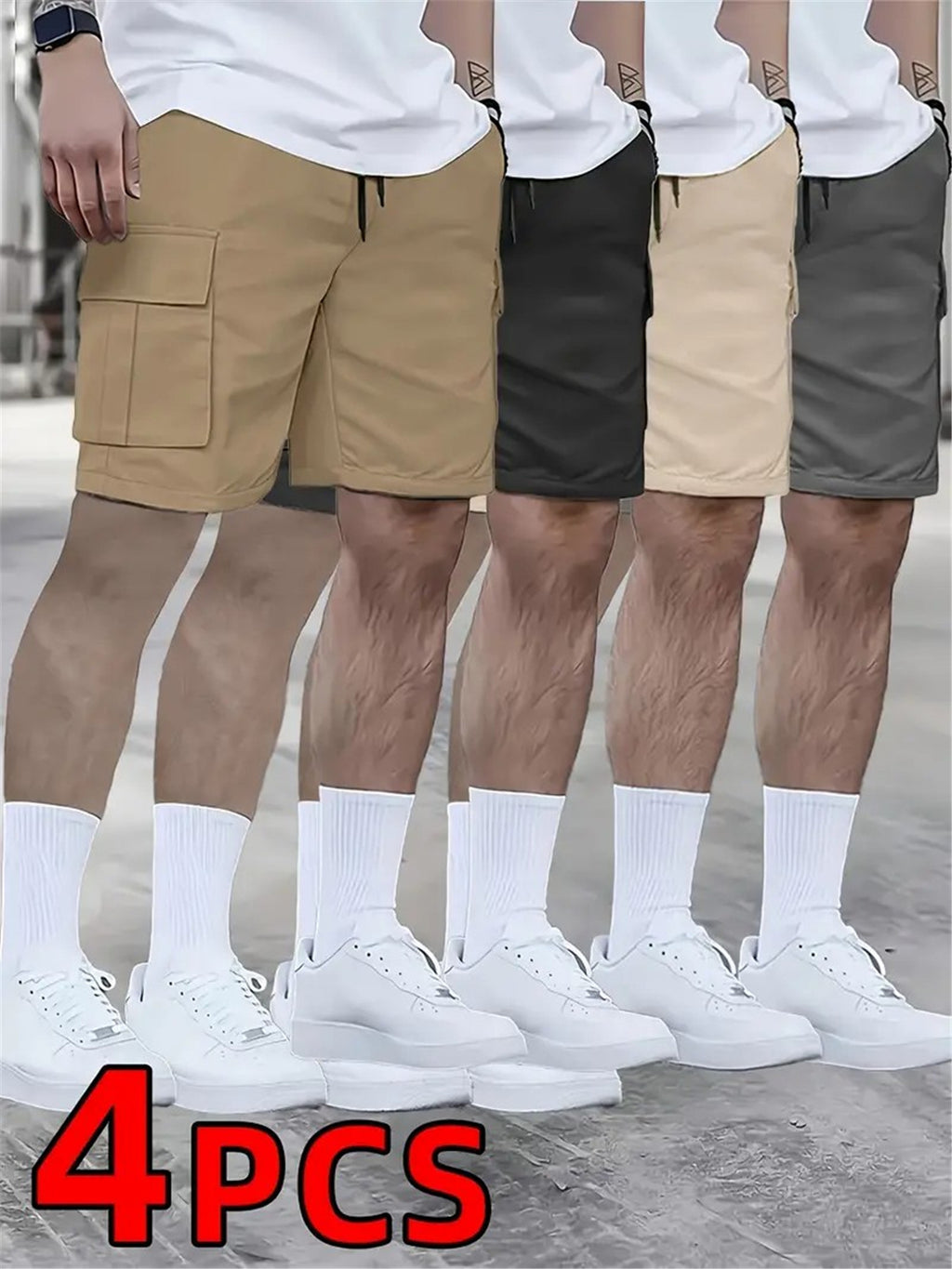 Men's Loose Fit Workwear Shorts 4pcs 5-Pocket Large Pocket Casual Athletic Gym Basketball Outdoor Summer Training Pants S-XXXL
