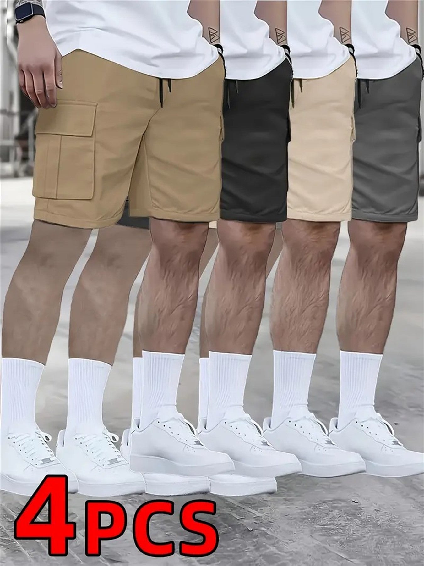 Men's Loose Fit Workwear Shorts 4pcs 5-Pocket Large Pocket Casual Athletic Gym Basketball Outdoor Summer Training Pants S-XXXL