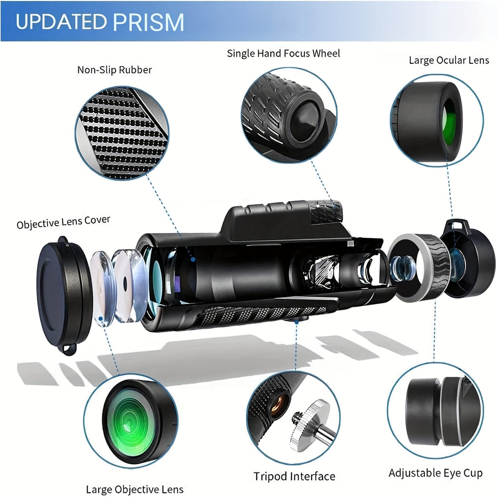 10x42 Monocular Telescope with Phone Adapter & Tripod HD FMC Lens Compact Portable Scope for Bird Watching Wildlife Hiking Camping Concerts Sports