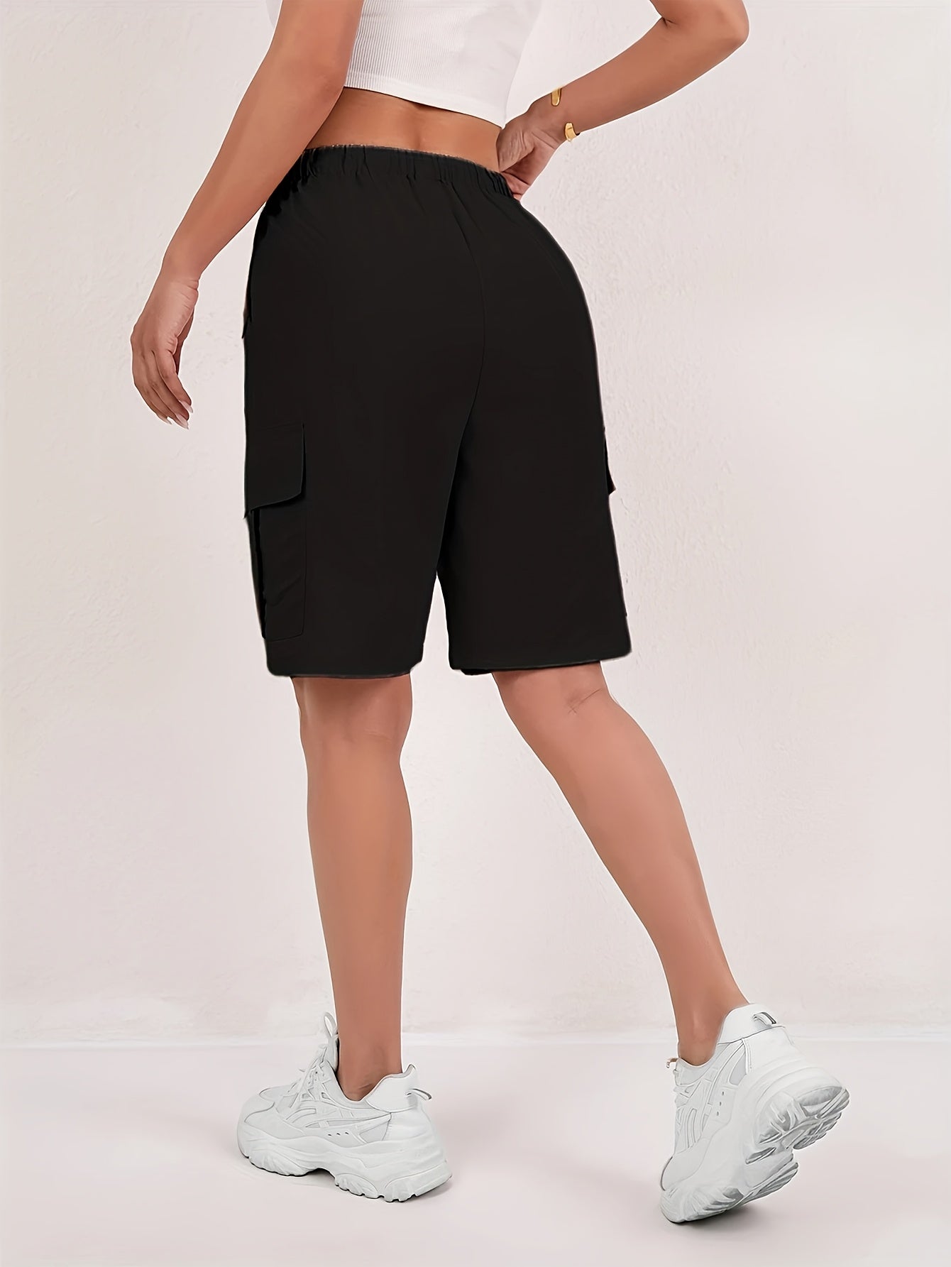 Women's Cargo Shorts 2-Pack - Lightweight Straight-Leg Mid-Thigh Bermuda Shorts with Multiple Pockets & Adjustable Drawstring Waist, Machine Washable Casual Outdoor Shorts S-XXL