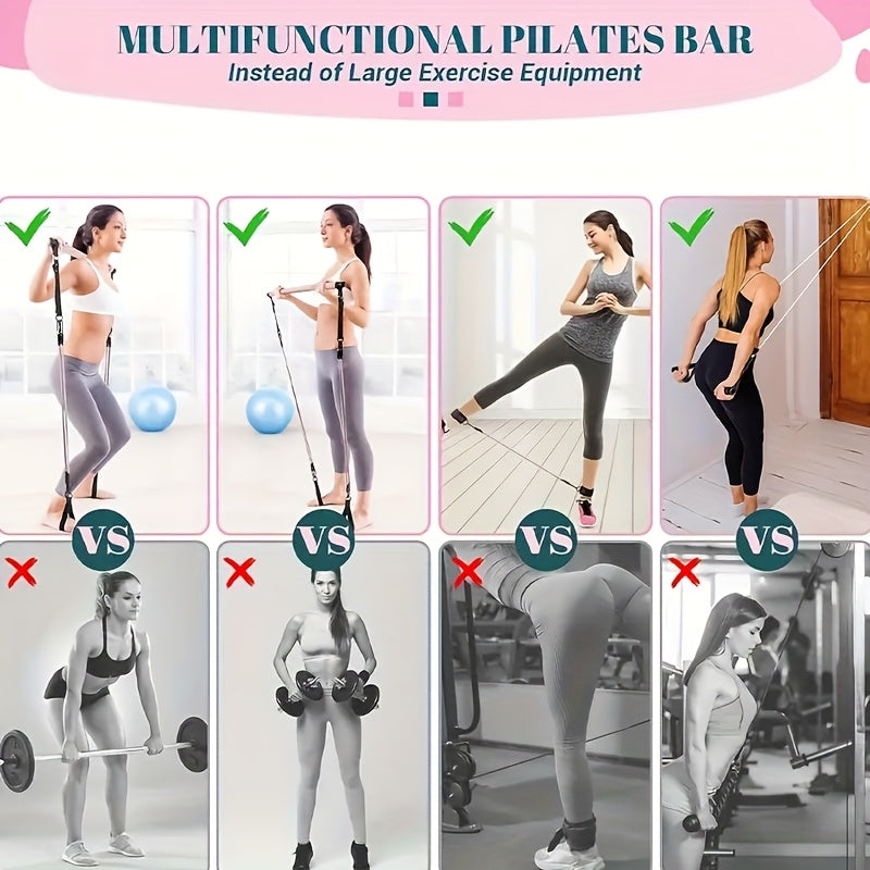Pilates Bar Kit 8-Piece with 4 Resistance Bands 150 LBS – Portable Home Gym Fitness Set with Ankle Straps & Drawstring Backpack for Men & Women, Full Body Workout Equipment