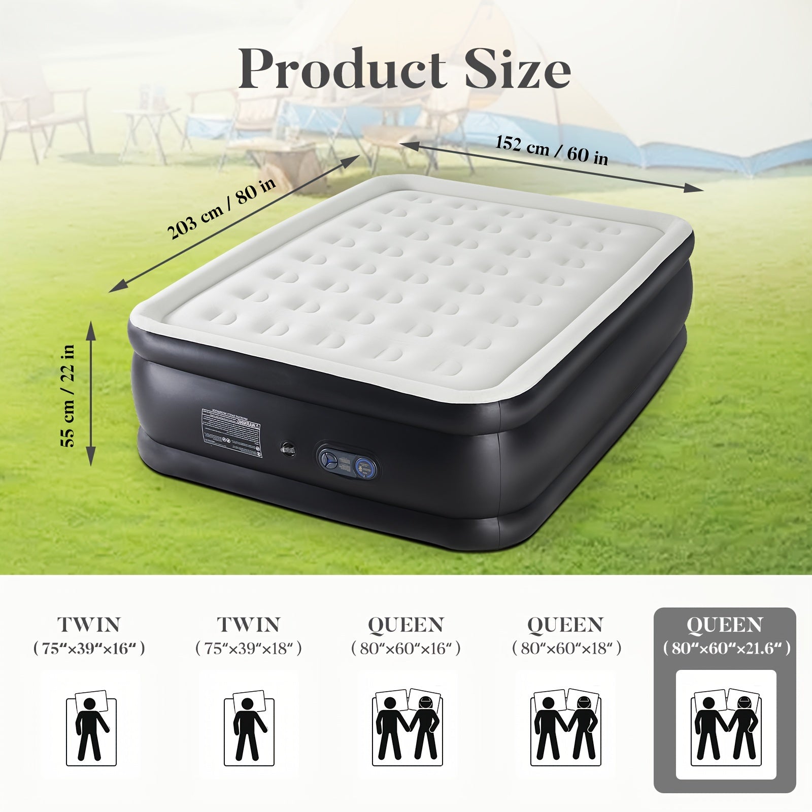 Camping Air Mattress with Pump – Honeycomb Anti-Deformation PVC Inflatable Sleeping Pad, Soft Flocking Top, 2-Person Camp Bed for Backpacking Hiking Outdoor Adventures, Multiple Sizes