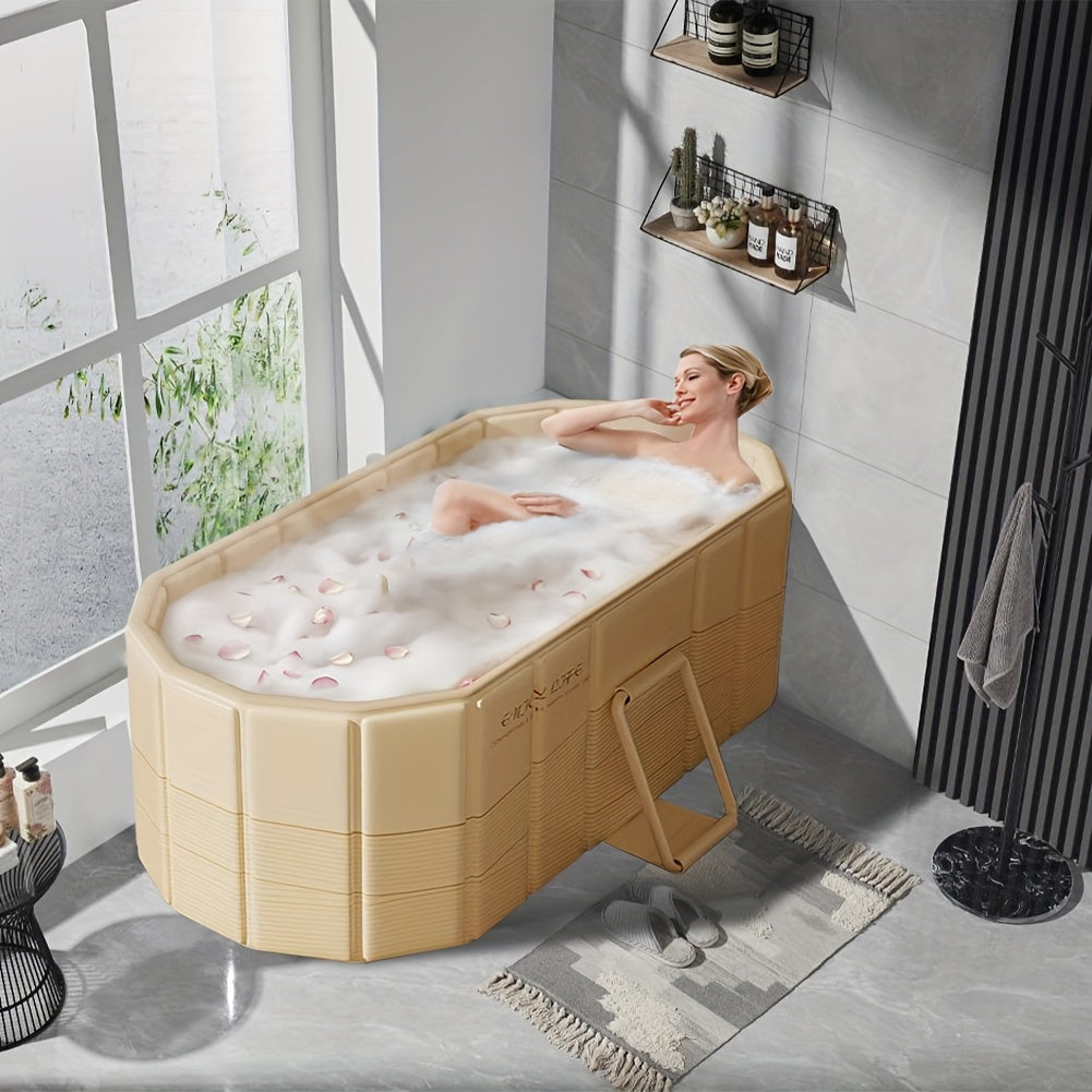 Portable Foldable Hot Tub 63 Inch No Installation Quick Setup Dual Drainage for Home Gym Spa Relaxation Indoor Outdoor Use