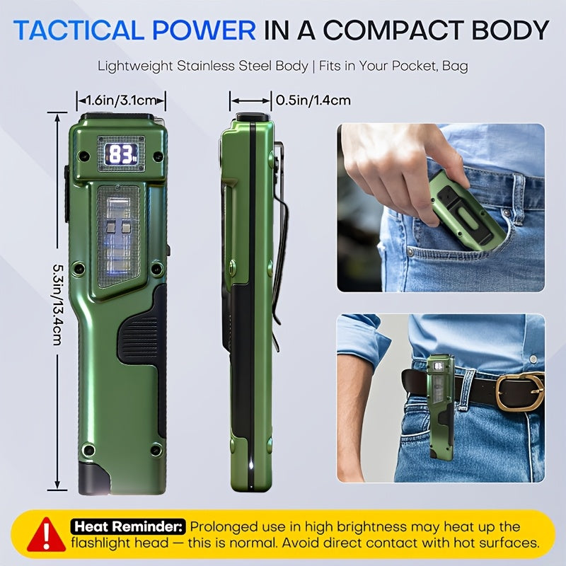 2-Pack Tactical Flashlight Set 4000 Lumens USB-C Rechargeable EDC Flashlight with 8 Modes LCD Display Backup Light for Camping Survival Fishing Emergency Power Outage Gift for Men