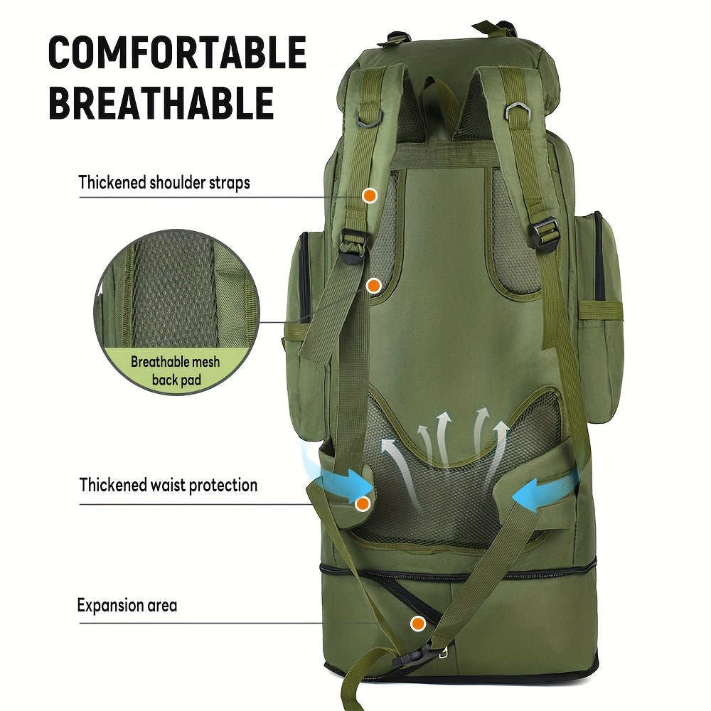 100L Tactical Camouflage Backpack – Large Capacity Hiking Rucksack with Multiple Compartments, Ergonomic Straps for Camping, Trekking, Hunting & Travel