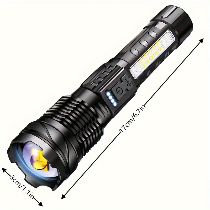 LED COB Rechargeable Flashlight Ultra Bright Zoomable Floodlight USB Rechargeable 1500mAh Battery Multi-Mode Torch for Camping Fishing Hunting Emergency Outdoor Use