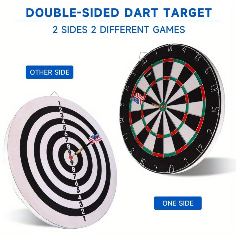 18" Professional Sisal Bristle Dartboard Set with 6 Steel Tip Darts – Regulation Size Double-Sided High-Density Brazilian Hemp for Training Competition Game Night