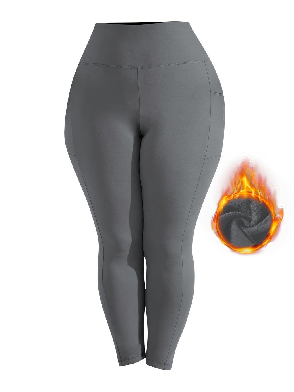 Women's Plus Size Yoga Pants with Pockets – Warm Thermal Leggings, High Elasticity, Tight-Fit Sports Base Layer for Fall & Winter, 1XL-5XL