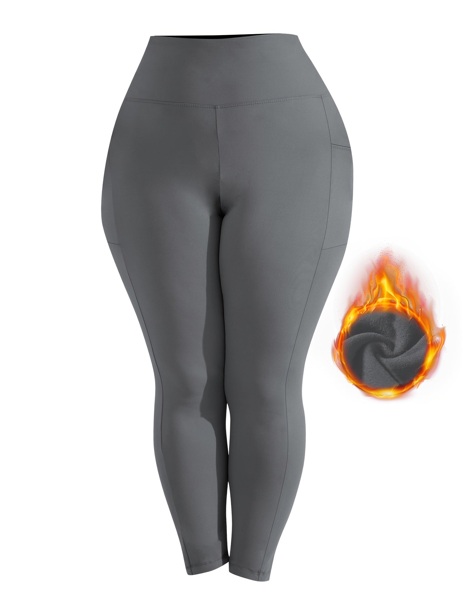 Women's Plus Size Yoga Pants with Pockets – Warm Thermal Leggings, High Elasticity, Tight-Fit Sports Base Layer for Fall & Winter, 1XL-5XL