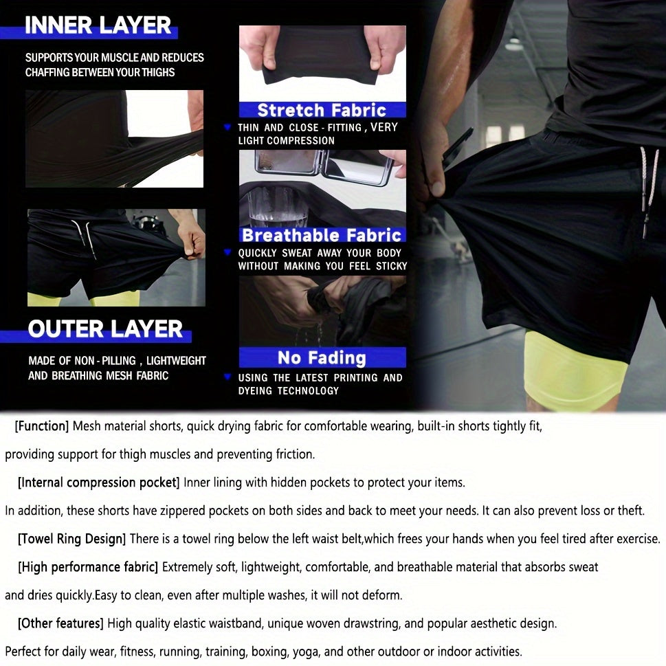Men's 2-in-1 Running Shorts with Compression Liner – 7 Inch Quick-Dry Workout Shorts for Gym, Yoga & Outdoor Sports, Sizes S-XXL, 3 Colors