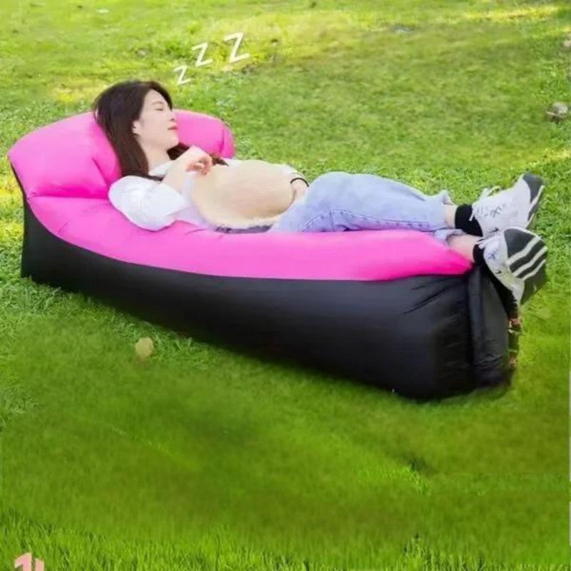 Portable Inflatable Camping Sofa Lounger Chair – Quick Inflate Outdoor Recliner for Beach, Backyard & Camping in Blue, Purple, Red & Green