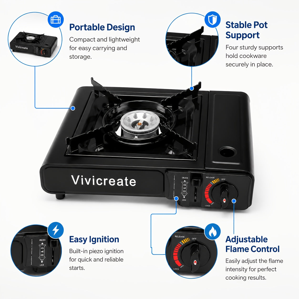 Portable Butane Camping Stove 8500 BTU – Compact Outdoor Burner for Cooking, Hiking, Backpacking, Emergency Survival Gear, Windproof Camp Stove