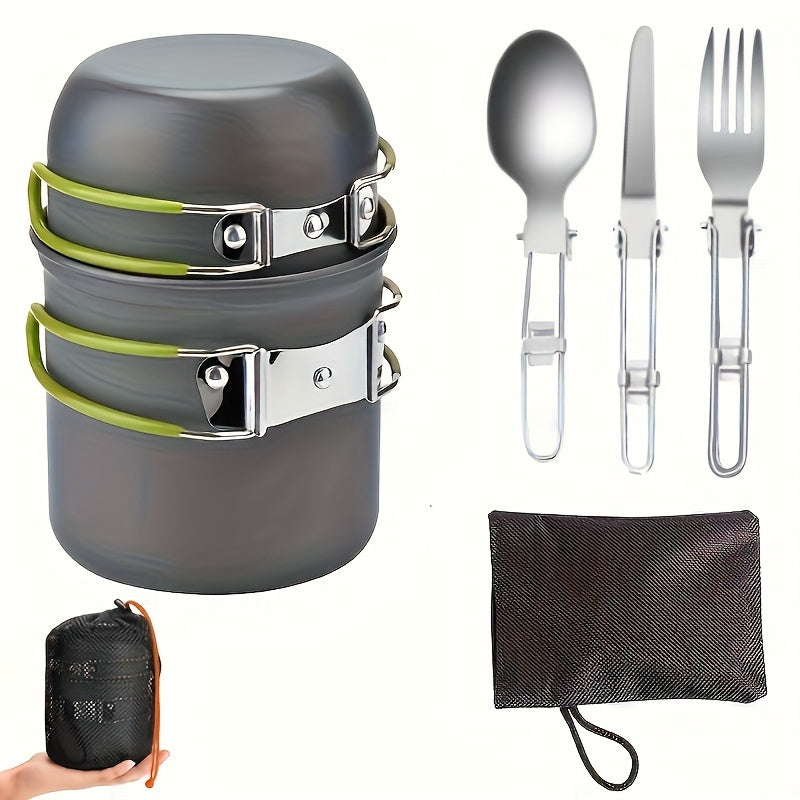 Camping Cookware Set Stainless Steel Pot with Foldable Utensils Compact Backpacking Cook Set for Outdoor Camping Hiking Picnic Lightweight Travel Kitchen Gear