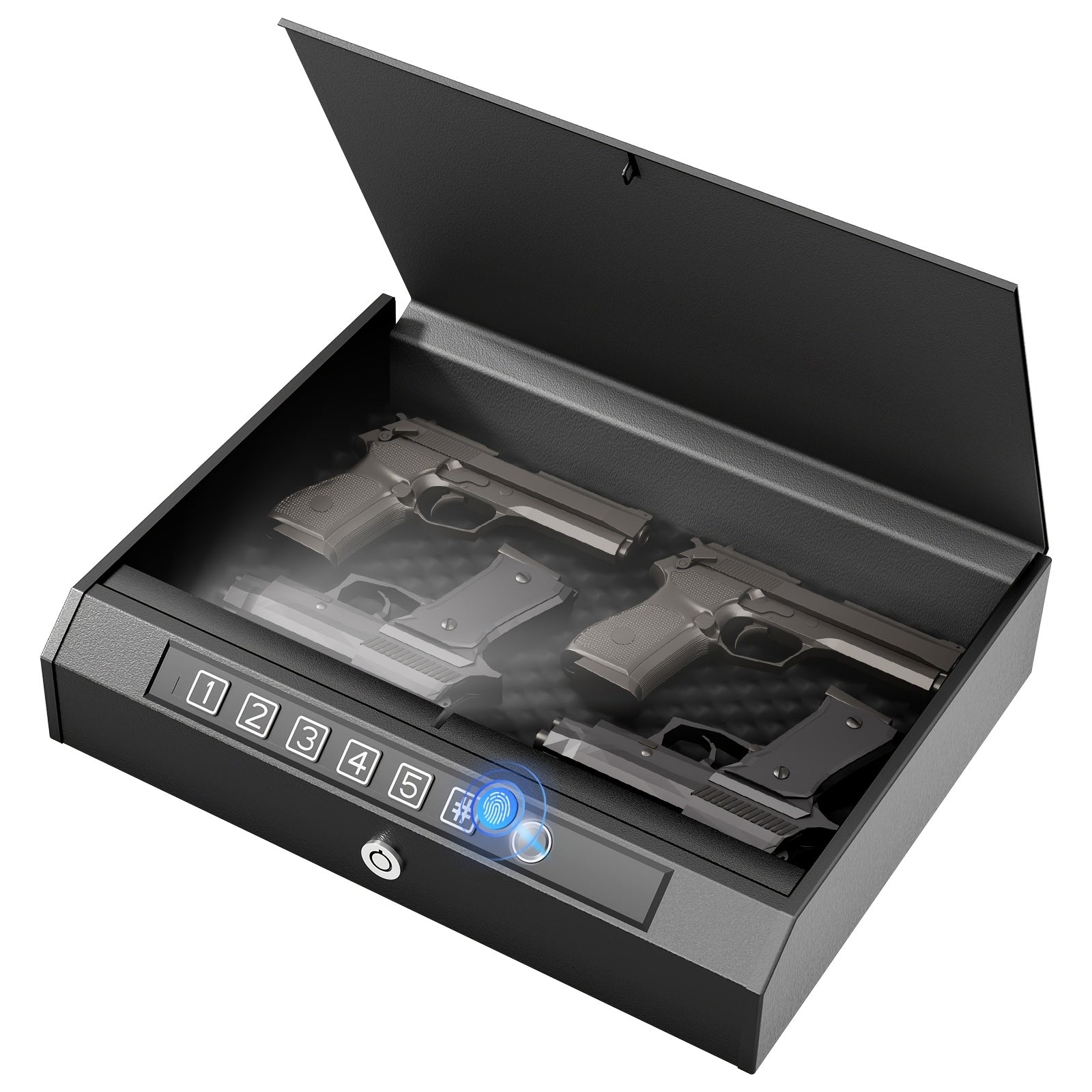 Biometric Gun Safe 3-Way Unlock – Fingerprint Digital PIN & Key Pistol Lock Box with Internal Light Silent Mode Emergency Power for Home Bedroom Nightstand Car