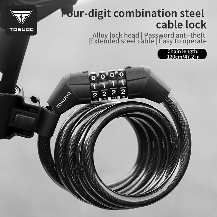 Bike Lock 4-Digit Combination Cable Lock Aluminum Alloy Anti-Theft Steel Cable – Portable Bicycle Lock for Mountain Road Gravel E-Bike & Scooter