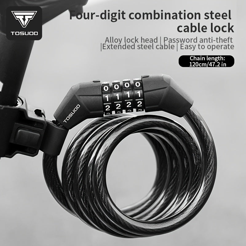 Bike Lock 4-Digit Combination Cable Lock Aluminum Alloy Anti-Theft Steel Cable – Portable Bicycle Lock for Mountain Road Gravel E-Bike & Scooter