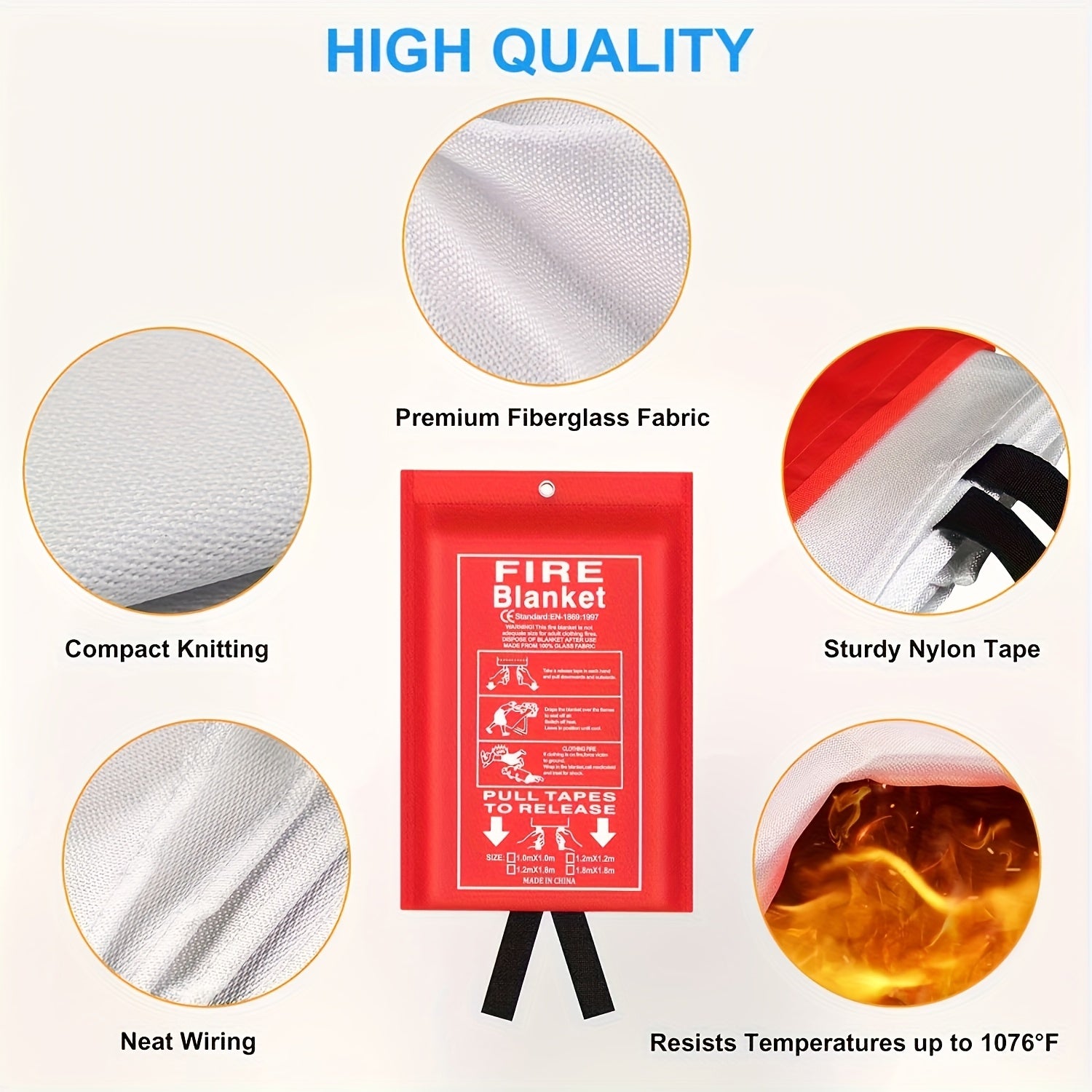 Fire Blanket 4 Pack Emergency Fiberglass Flame Resistant Blanket for Home Kitchen Camping Hiking Heat Resistant Compact Fire Safety Equipment