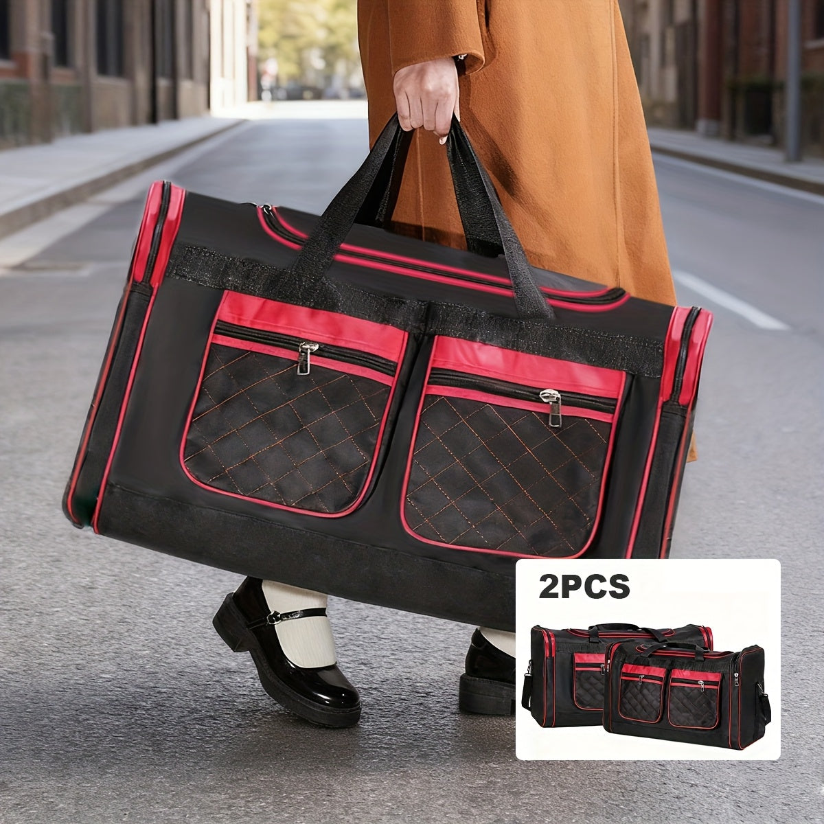 Large Capacity Duffel Bag Heavy Duty – Multi-Pocket Gym Travel Camping Outdoor Bag with Adjustable Strap for Men Women Black Blue Red