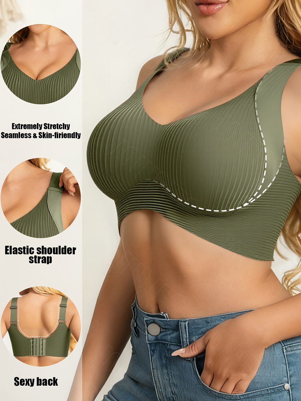 6-Pack Women's Seamless Sports Bras – V-Neck Backless Medium Support Bra with Removable Pads, 80% Polyamide High Elasticity for Running, Yoga & Daily Wear S-XXL