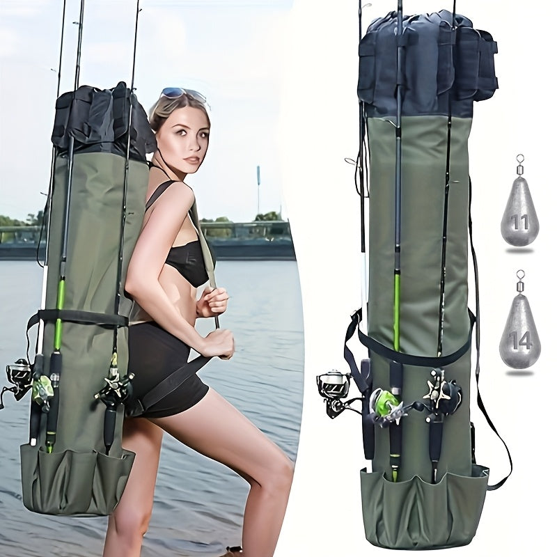 Fishing Rod Bag Large Capacity Foldable Multifunctional Gear Carrier Case with Two Lead Weights Durable Freshwater Saltwater Rod Holder Handbag Fishing Gift
