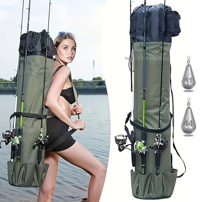 Fishing Rod Bag Large Capacity Foldable Multifunctional Gear Carrier Case with Two Lead Weights Durable Freshwater Saltwater Rod Holder Handbag Fishing Gift