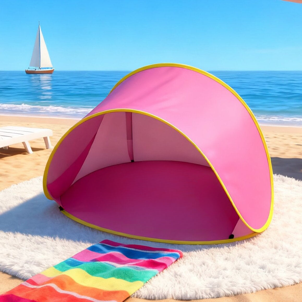 Pop-Up Beach Tent with UV Sun Protection – Portable Quick Setup Sun Shade Shelter for Beach Camping Hiking Travel Family Outings Optional Beach Mat Bundle Blue Pink