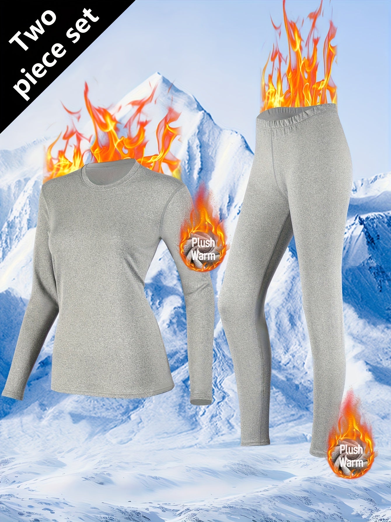 Women's Thermal Underwear Set 2-Piece – Compression Base Layer Lined Leggings & Top for Winter Sports Skiing Yoga Cycling, Soft Knit 90% Polyester, Black, S-XXL