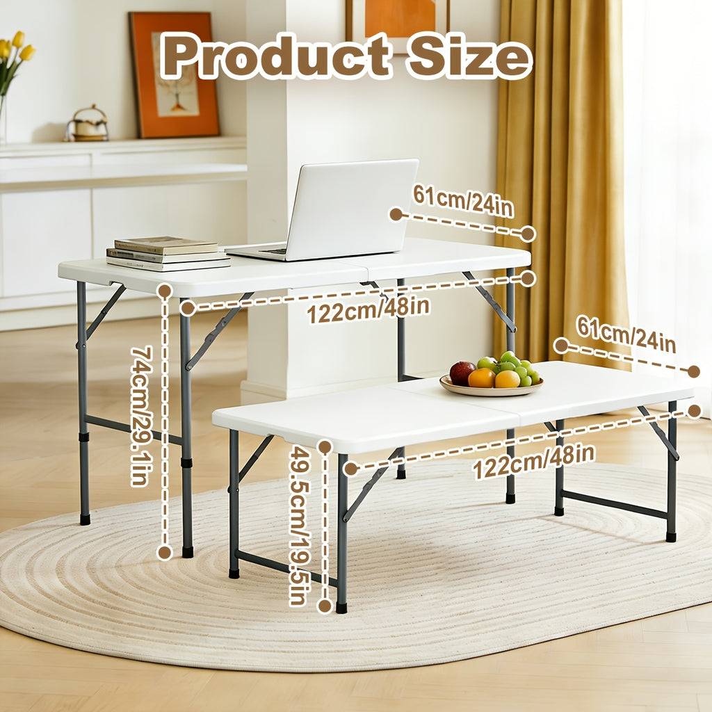Plastic Folding Picnic Table Portable – Fold-in-Half Design with Carrying Handle & Locking Legs for Indoor & Outdoor Use, Camping, Tailgating & Dining, 2.5FT & 4FT