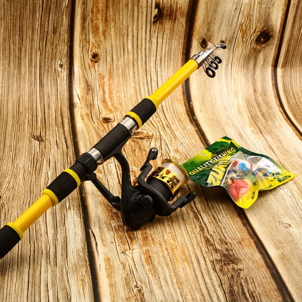 Fishing Combo Kit Surf & Boat – 6ft or 7ft Hi-Visibility Spinning Rod, Pre-Spooled Reel & 12 T-Tail Soft Lures, Lockable Travel Fishing Set for Beginners & Pros