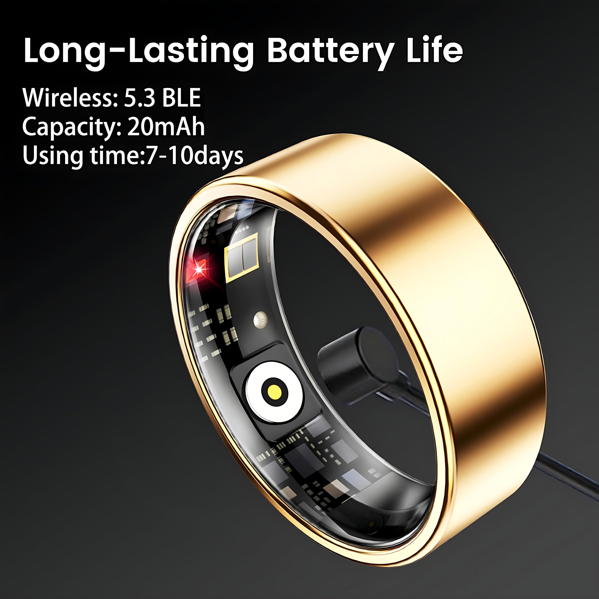 Smart Fitness Ring Bluetooth 5.3 Heart Rate HRV Sleep Steps Calorie Body Temp Stress Tracker No Subscription iPhone Android Compatible Sizes 7-13 Black Silver Gold