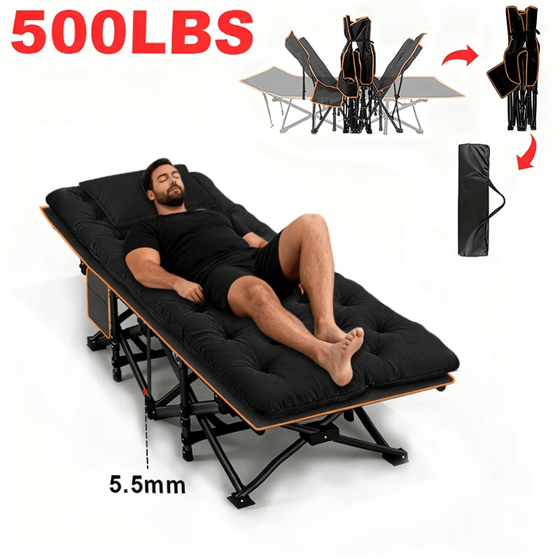 Folding Camping Cot Heavy Duty 500-700 LBS – Extra Large 75-Inch Portable Guest Bed with Mattress, Ergonomic Sturdy Frame for Camping, Hiking, Patio, Home & Outdoor Use