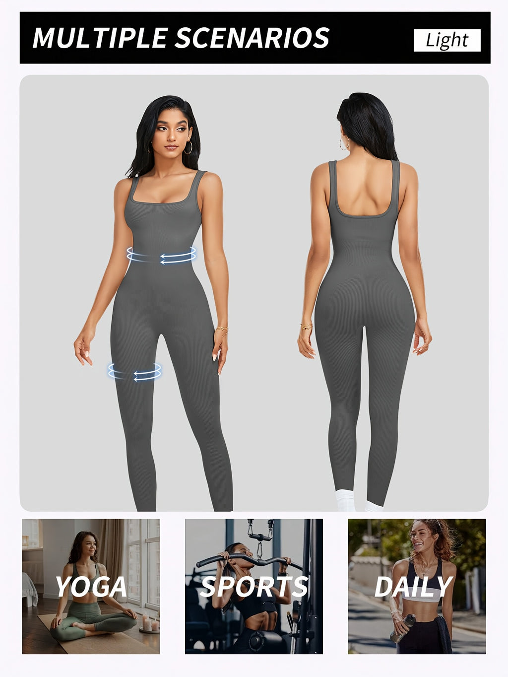 Women's Sleeveless Square Neck Jumpsuit 90% Nylon Stretch Bodysuit for Yoga Pilates Running Fitness Exercise Gym Workout One Piece S M L XL Multicolor