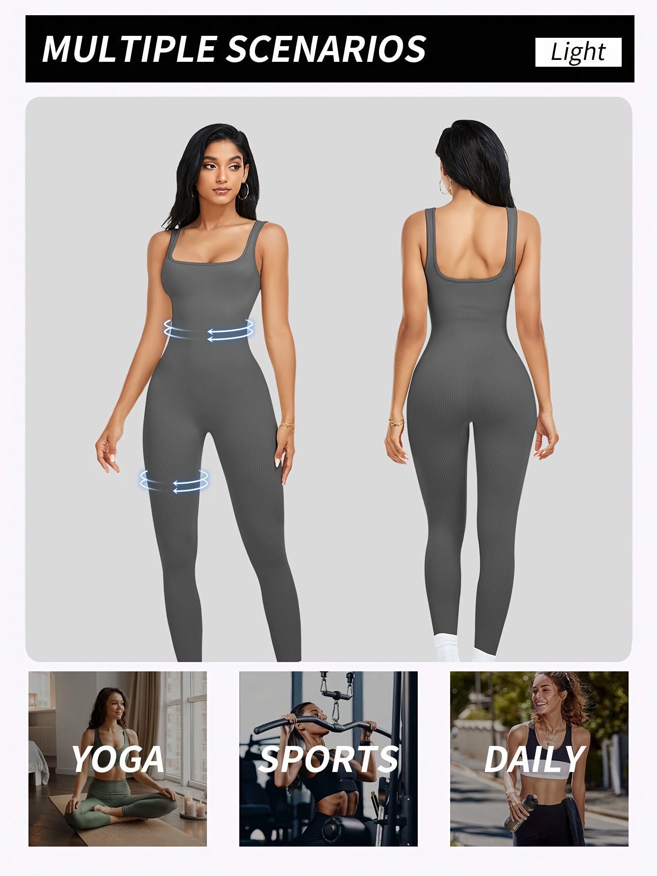 Women's Sleeveless Square Neck Jumpsuit 90% Nylon Stretch Bodysuit for Yoga Pilates Running Fitness Exercise Gym Workout One Piece S M L XL Multicolor