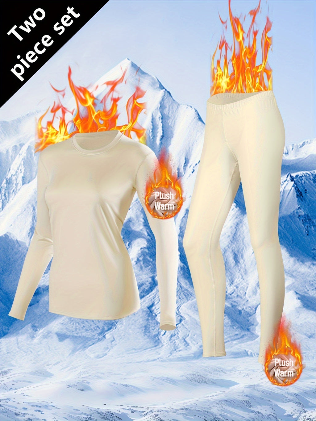 Women's Thermal Underwear Set 2-Piece – Compression Base Layer Lined Leggings & Top for Winter Sports Skiing Yoga Cycling, Soft Knit 90% Polyester, Black, S-XXL