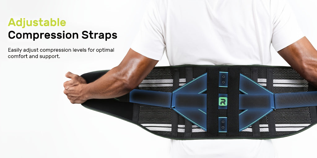 Lumbar Support Back Brace with Massage Pad – Breathable Lower Back Support Belt for Men & Women, Adjustable Strap with Extension, Sizes S-XXL, Orange & Blue