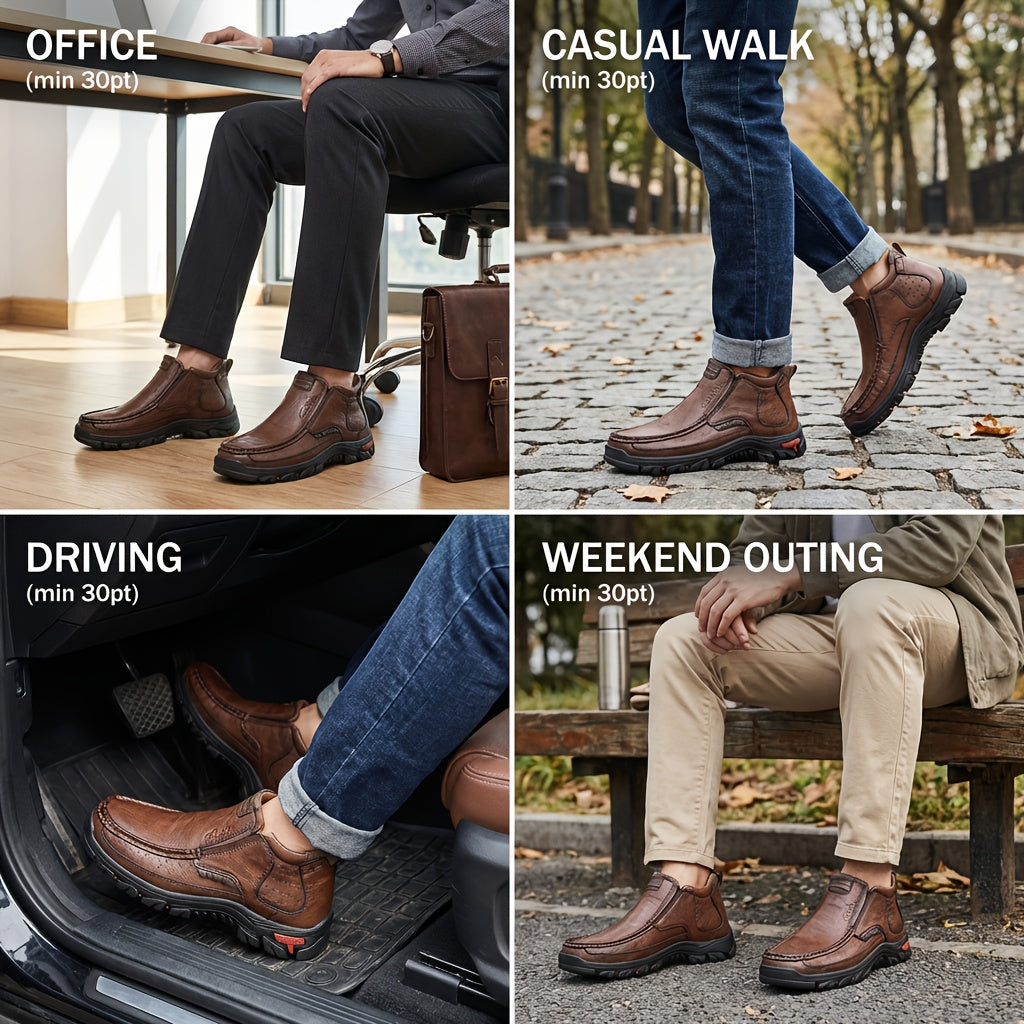 Men’s Slip-On Ankle Boots – Hand-Stitched Moccasin Chukka Non-Slip Outdoor Hiking & Driving Loafers | Black, Khaki, Brown | US 3.5–12.5