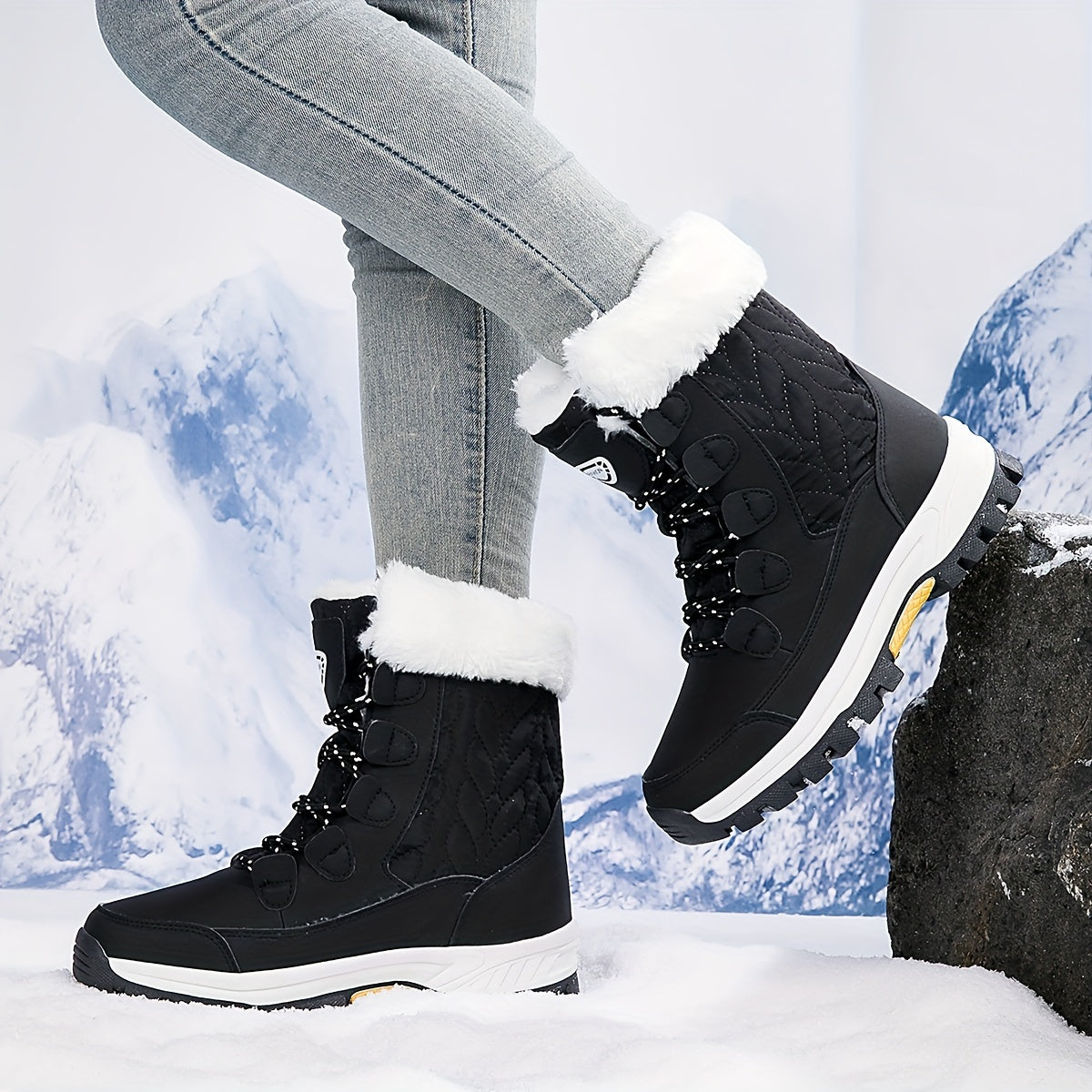 Women's Winter Snow Boots Warm Insulated High Top Non-Slip Waterproof Outdoor Hiking Boots for Women Black Pink Milky US 5.5-10