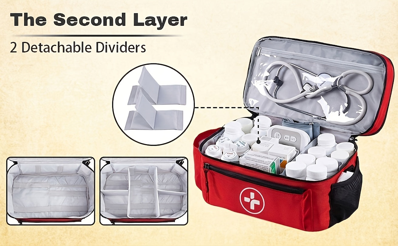 First Aid Kit Bag Medicine Storage Organizer Multi-Compartment – Empty Bag for Home Travel Camping Car Emergency Preparedness