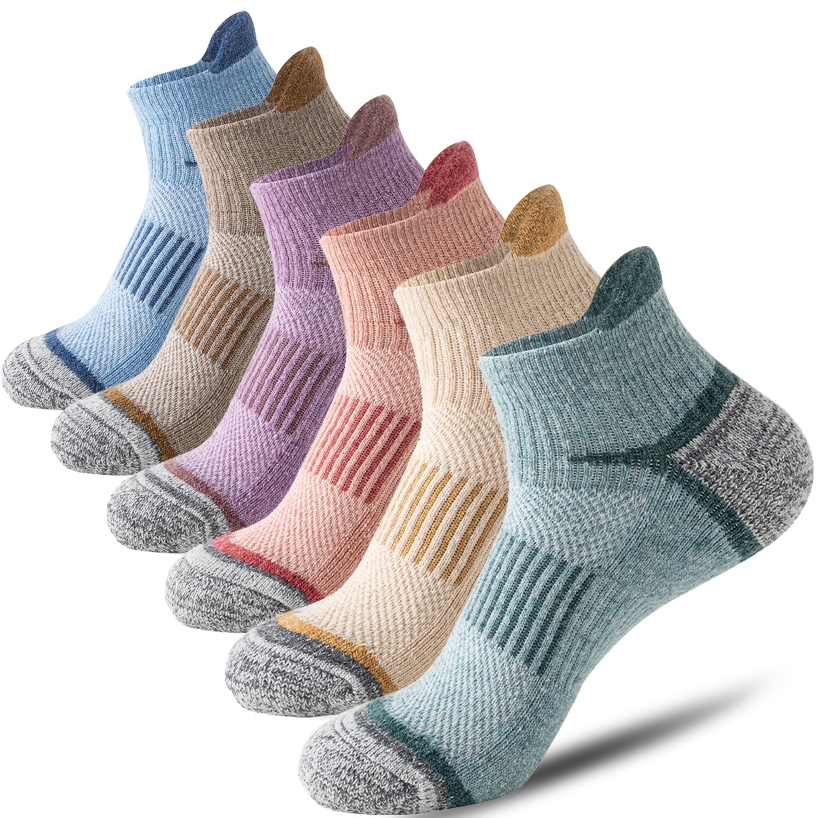 Merino Wool Hiking Ankle Socks 6 Pairs – Low Cut Thick Cushion Sweat-Absorbing Breathable for Running Work Outdoor Men Women M/L