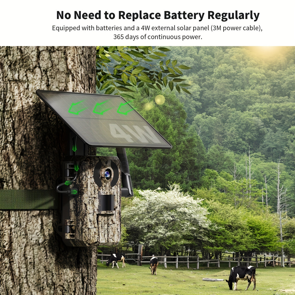 4G LTE Solar Cellular Trail Camera 4K HD Night Vision Remote Viewing – Built-In SIM Card IP65 Waterproof Hunting Camera No WiFi Needed 1pc/4pcs