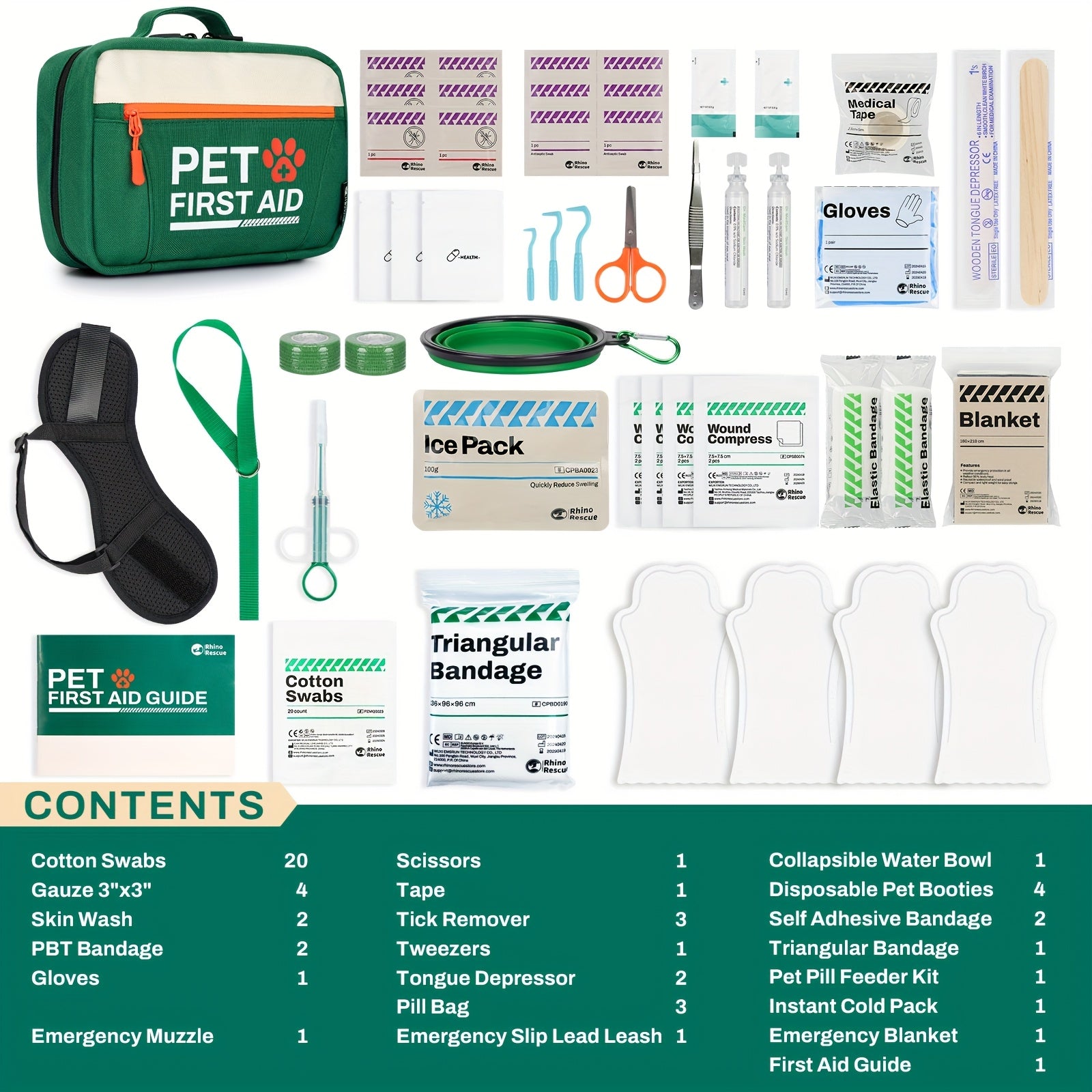 Pet First Aid Kit for Dogs and Cats Emergency Safety Supplies with Disposable Booties for Home Hiking Camping Traveling FSA HSA Eligible