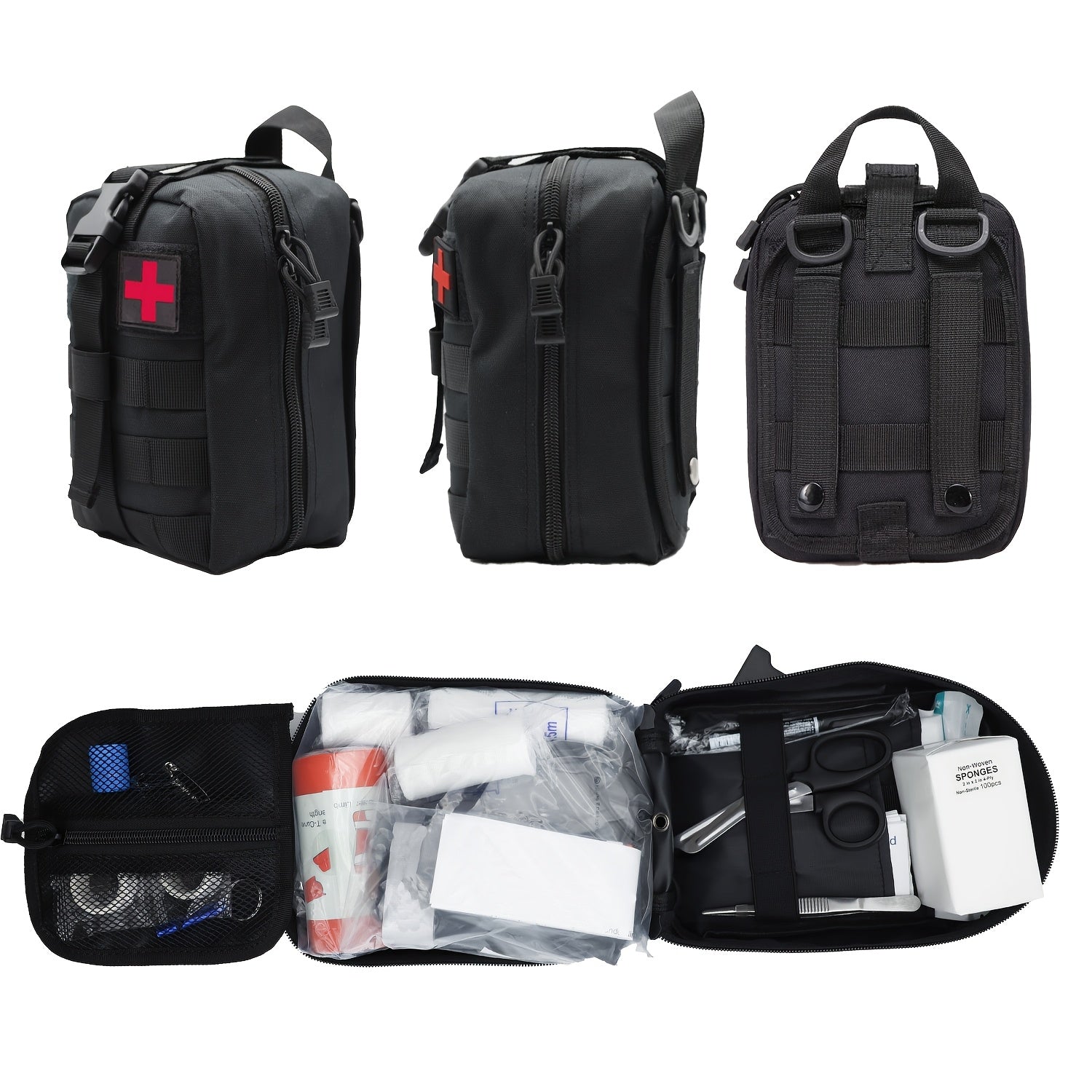 247 Piece IFAK Trauma First Aid Kit with CAT Tourniquet - MOLLE Compatible Tactical Medical Bag - Bleeding Control Wound Care Splinting Airway Management - EMT Military Camping Hiking Home FSA HSA Eligible