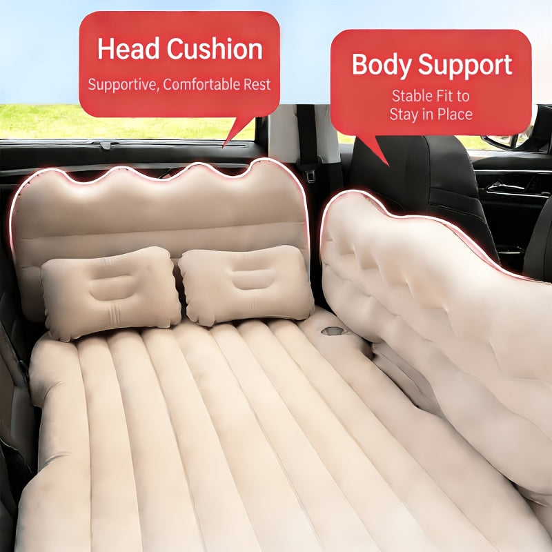 Car Inflatable Bed Air Mattress for SUV Sedan – Portable Foldable Flocked Rear Seat Sleeping Mat for Camping Picnic Road Trip, Includes Air Pump, Black Beige Pink Grey
