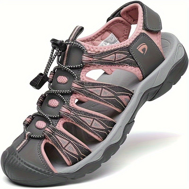 Women's Closed Toe Hiking Sandals - Breathable Sport Water Shoes with Hook & Loop Closure, Rubber Grip Sole, Outdoor Trail Walking Sandals in Pink Black Grey Blue US 6-11