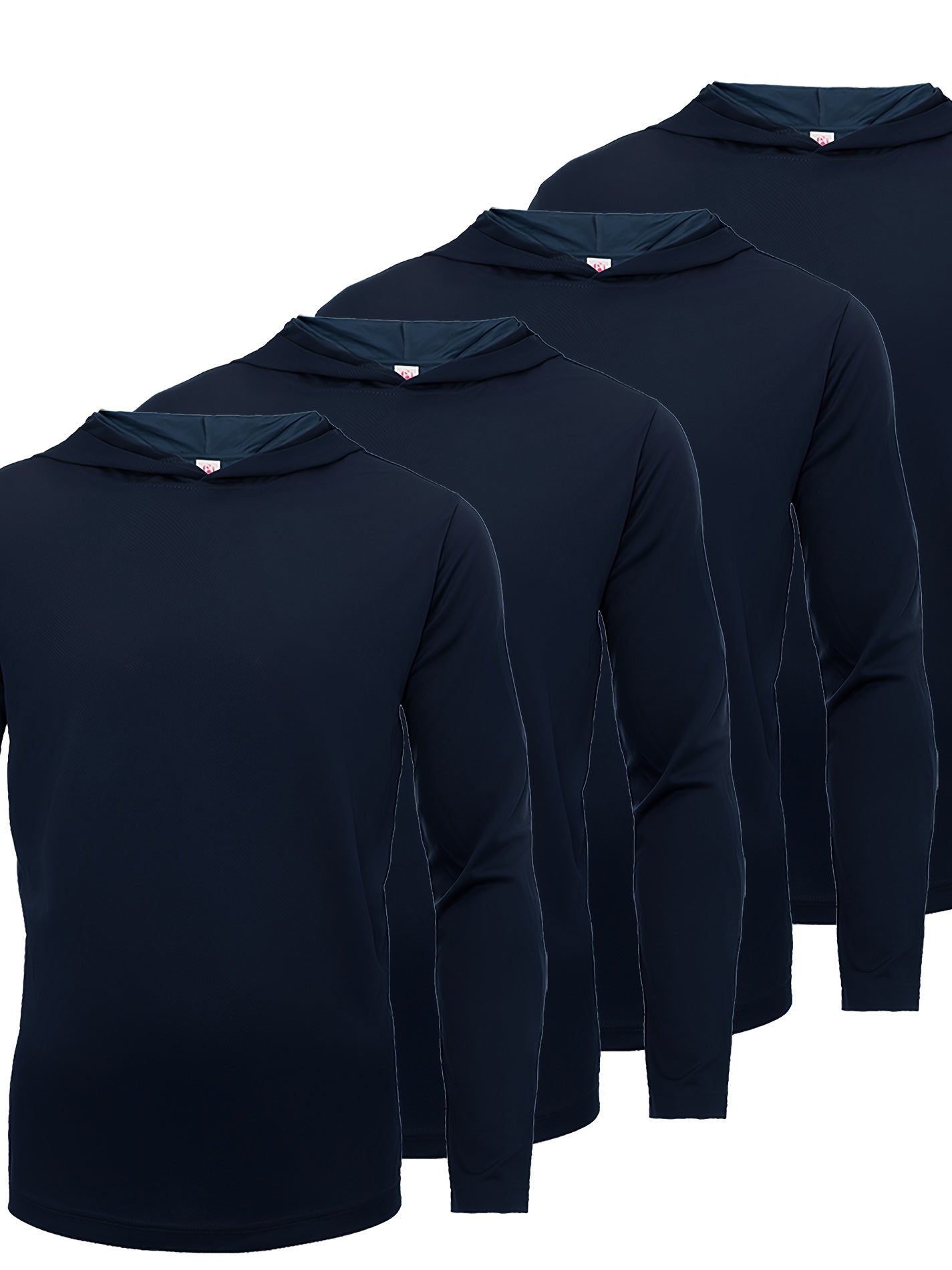 Men's Quick-Dry Pullover Hoodie Sports Top 4-Piece Set – Long Sleeve Hooded Athletic Shirt, Breathable Polyester Activewear for Running Gym Training, 10 Colors Sizes S-XXXL