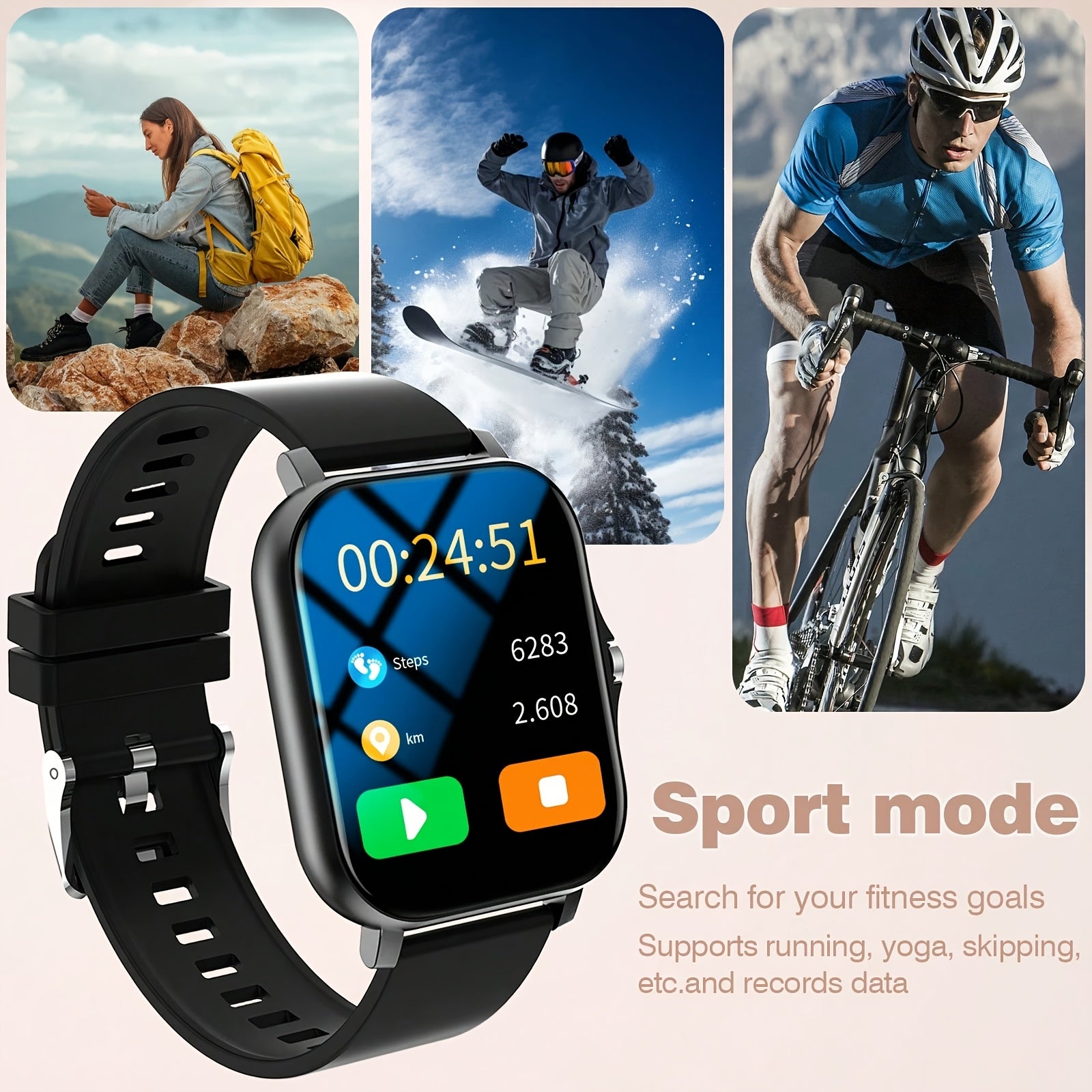 Smart Watch for iPhone & Android with Wireless Calls – HD 1.52" Full Touch Screen Fitness Tracker, Music Control, Message Alerts, Luminous Display, Silver Black Gold Pink, Single & Dual Strap