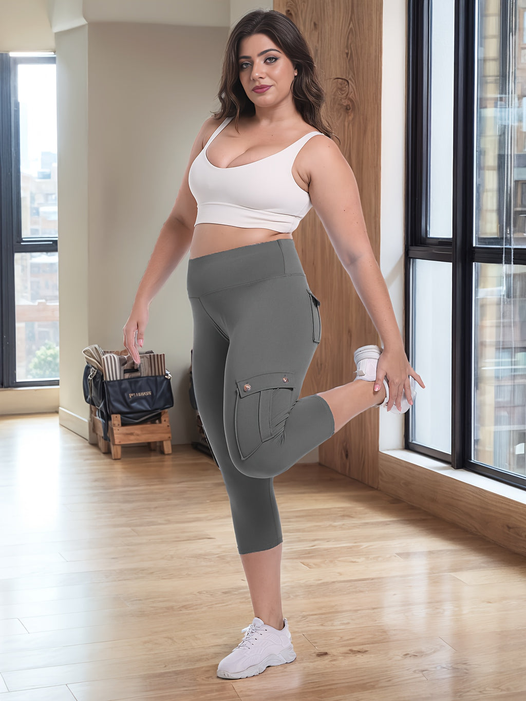 2pcs Capri Leggings Set Women High Waist Butt Lifting Yoga Workout Pants Tummy Control 4-Way Stretch Activewear S-XXL