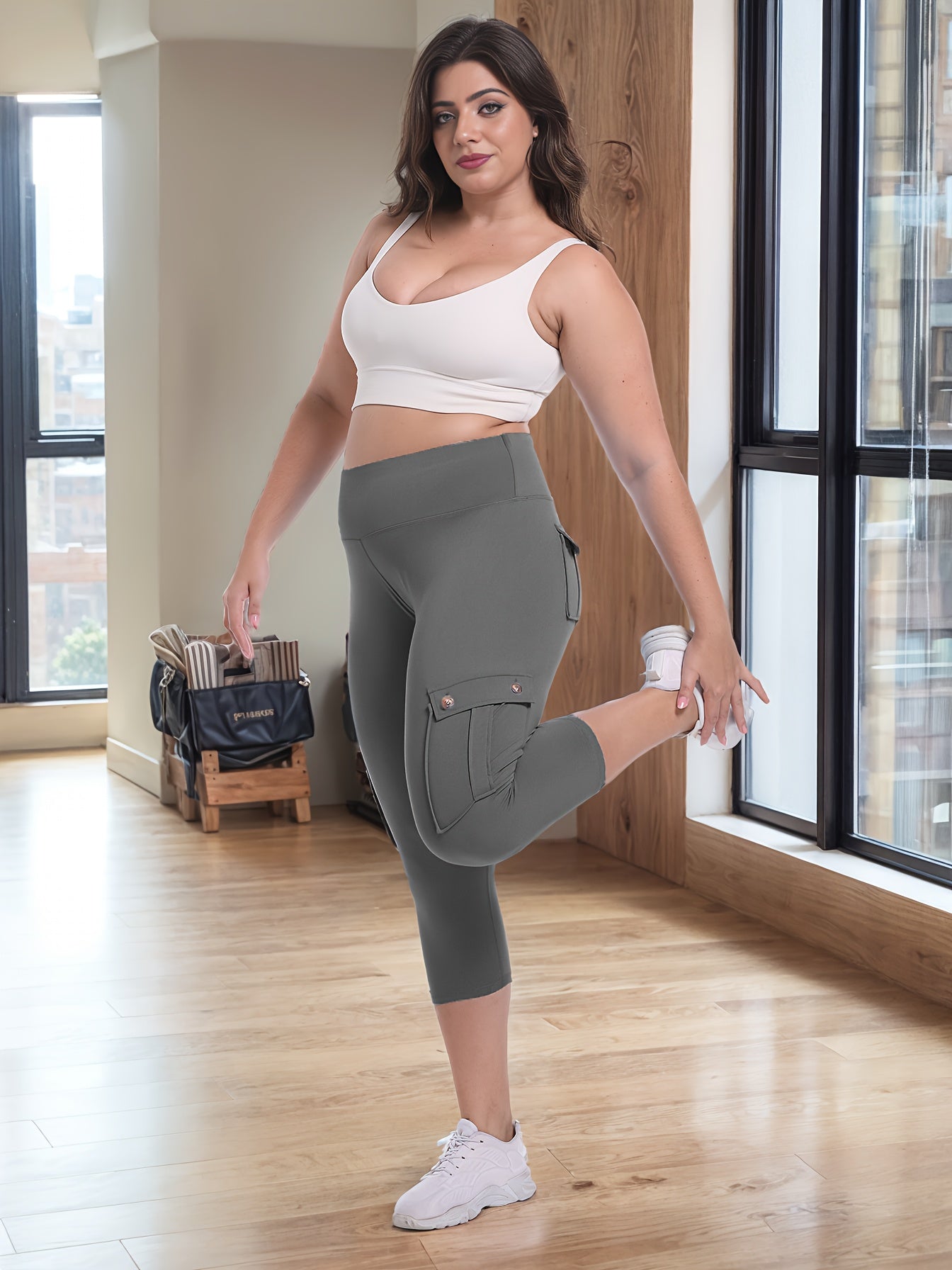 2pcs Capri Leggings Set Women High Waist Butt Lifting Yoga Workout Pants Tummy Control 4-Way Stretch Activewear S-XXL