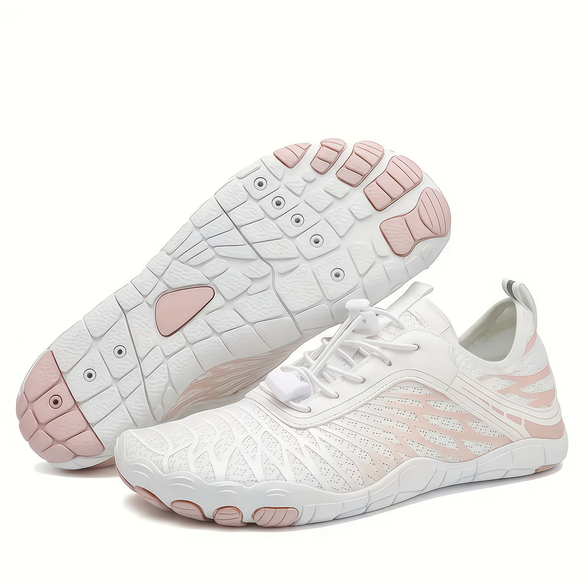 Women's Barefoot Hiking Shoes Lightweight Breathable Water Shoes with Rubber Sole & Buckle Closure – Non-Slip Beach Sandals for Outdoor Trail Walking – Pink White Black US 6-11